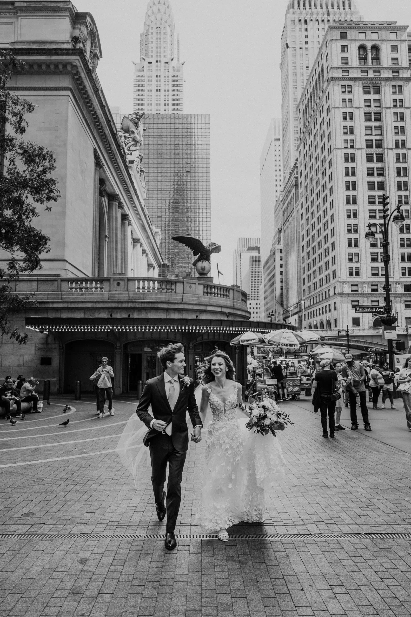 Crossing the street outside Grand Central, in black and white